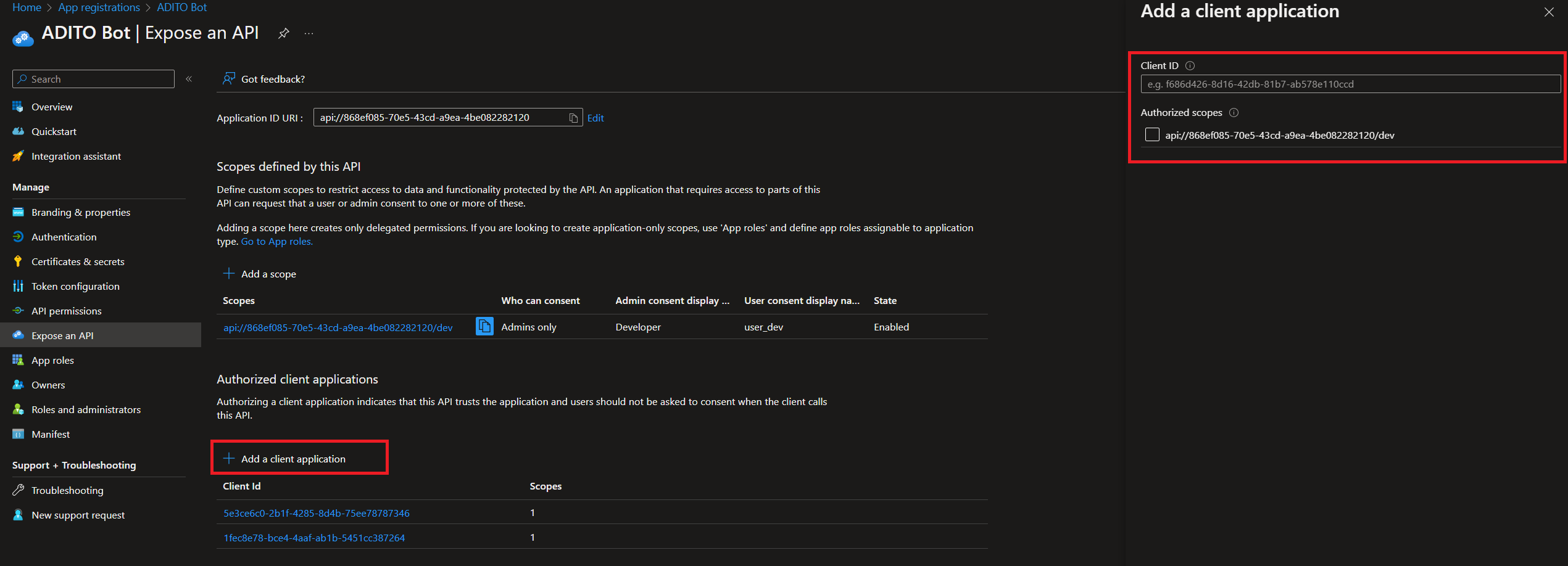 Azure API client id