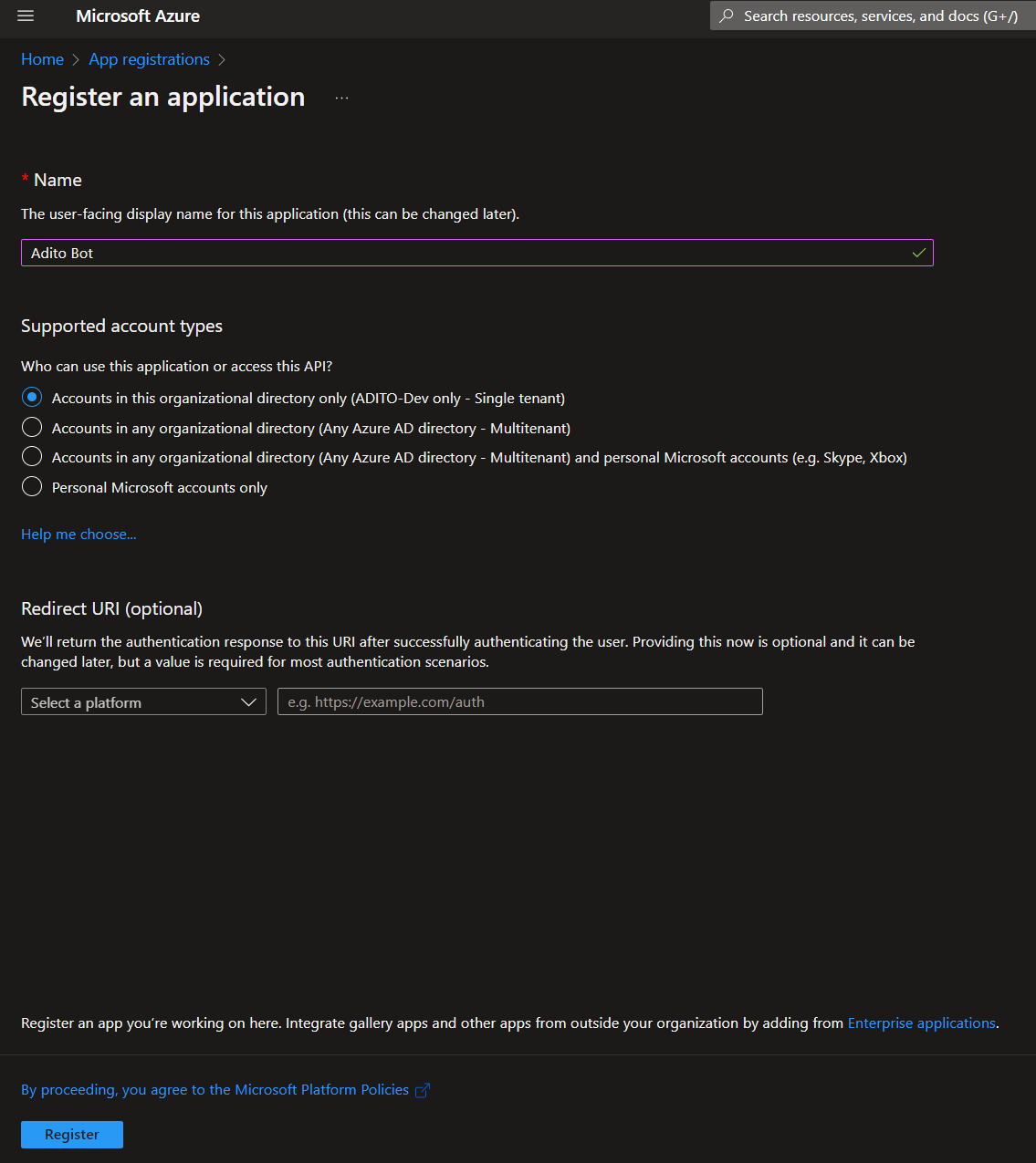 Azure app register 2