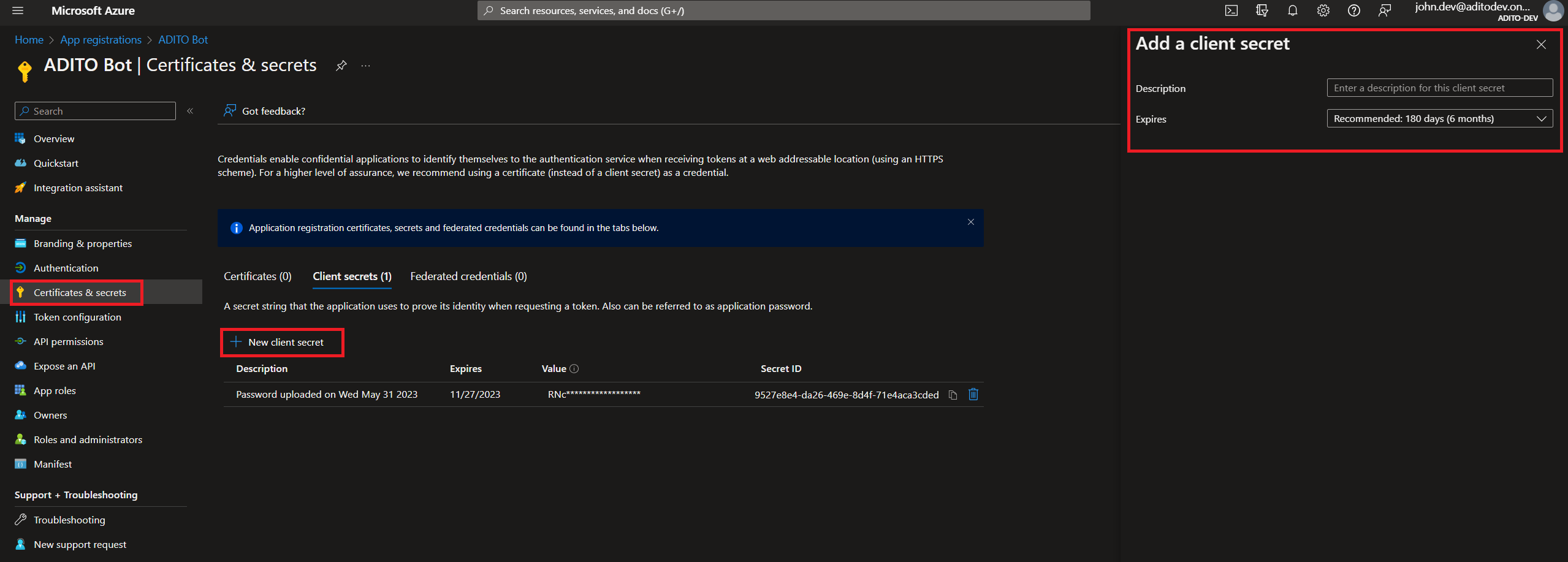 Azure client secret