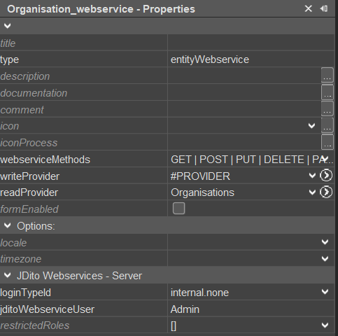 Entity web service properties