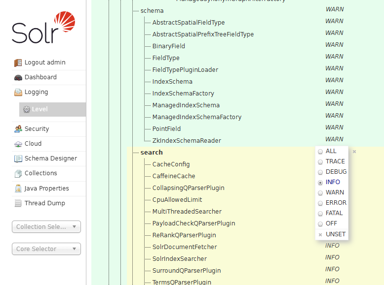 Solr edit Log-Level
