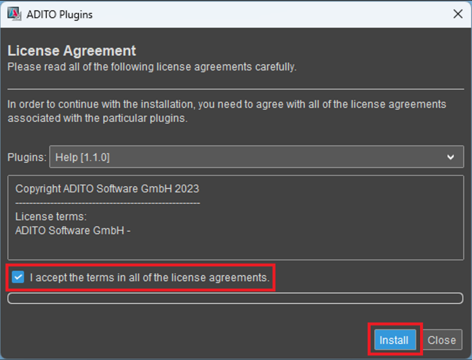 Accept license terms