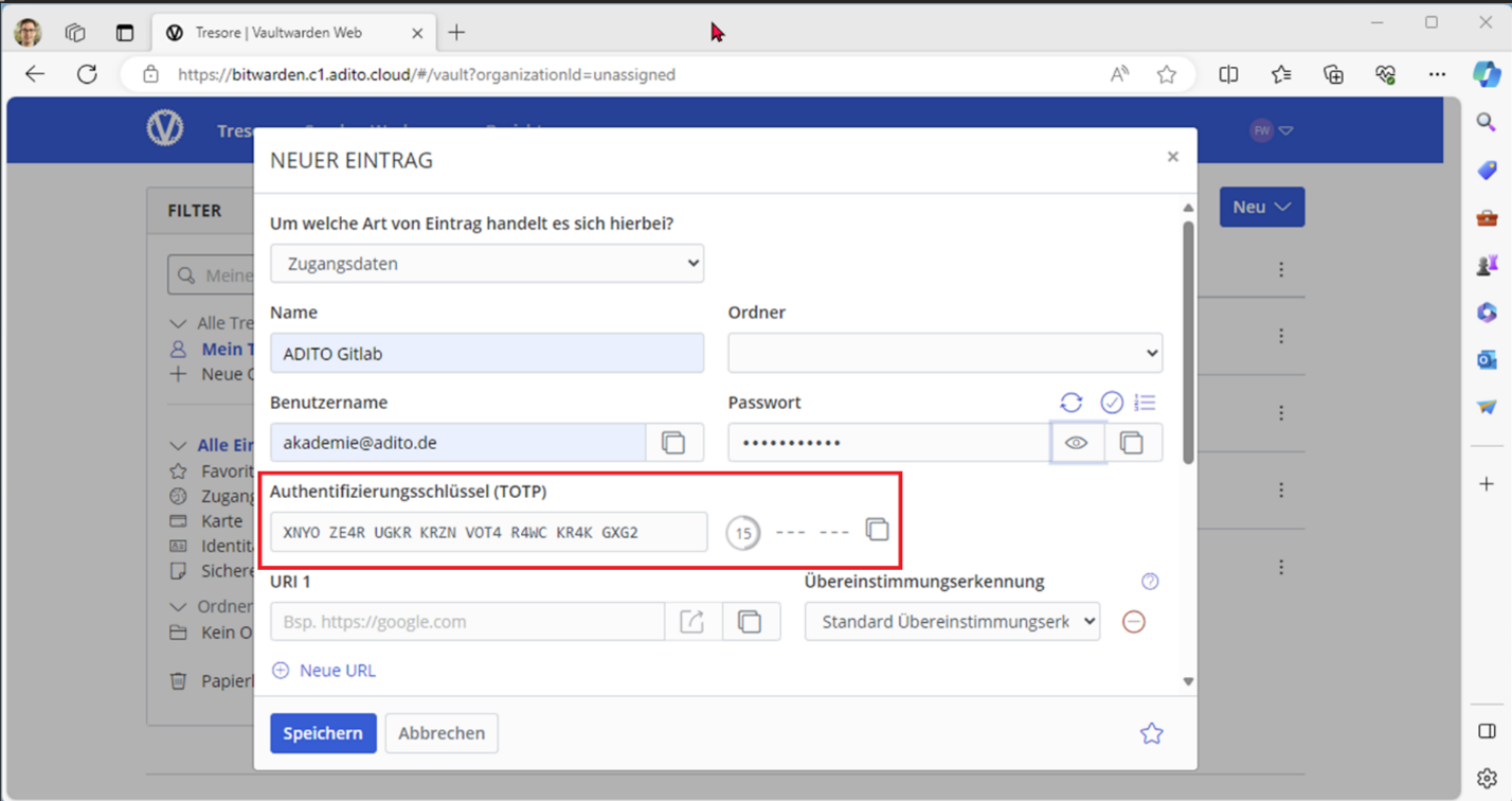 Add entry in authenticator