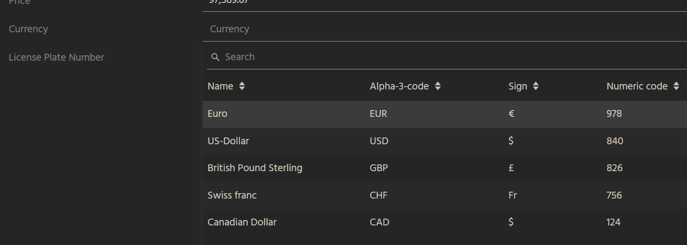 Currency Selection