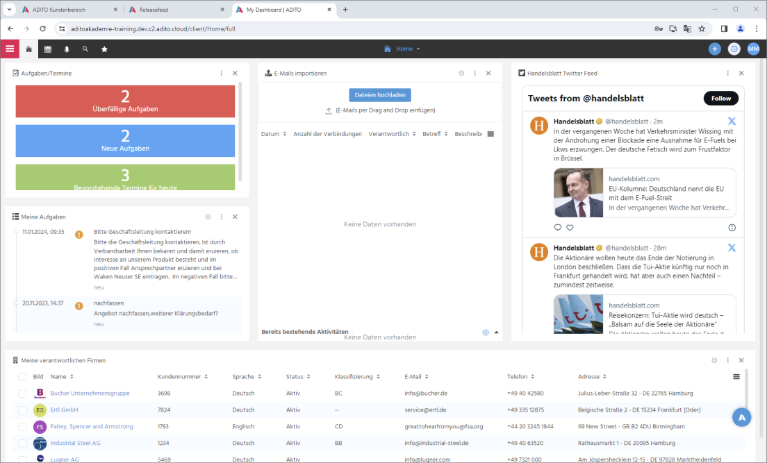 Web client dashboard