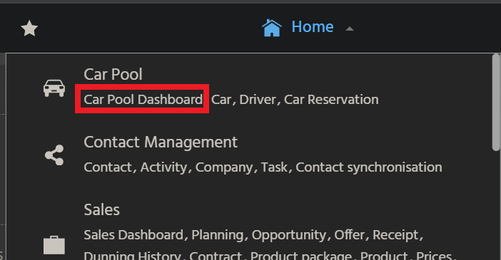 Dashboard in menu client