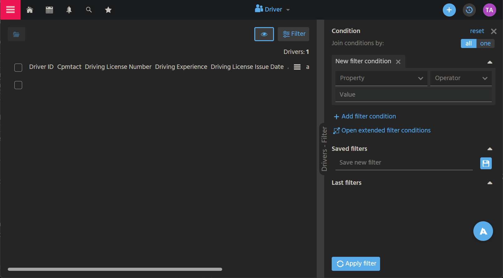 FilterView of CarDriver