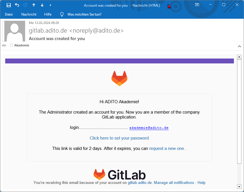GitLab password setup email