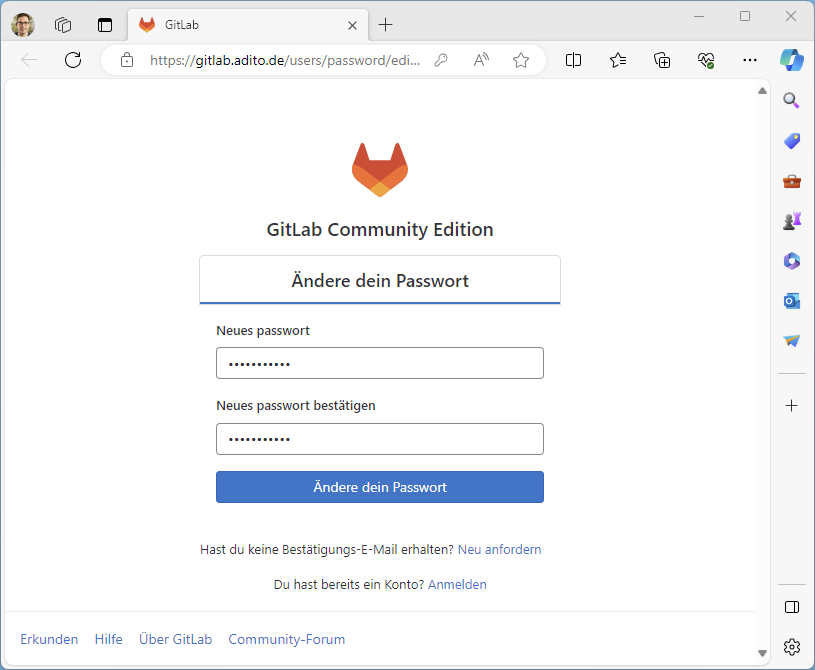 GitLab password setup form