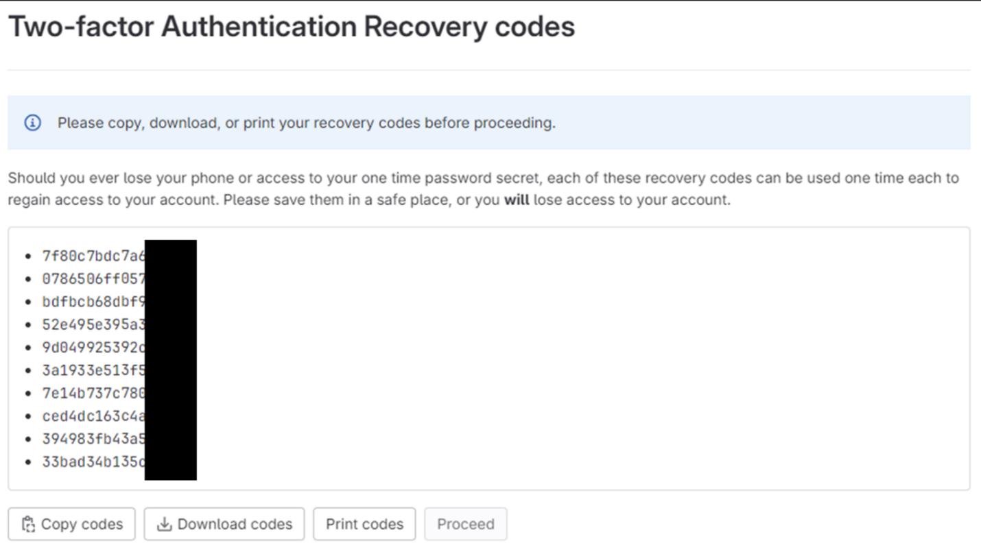 Recovery codes