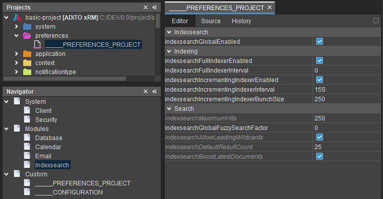 Project Preferences Indexsearch