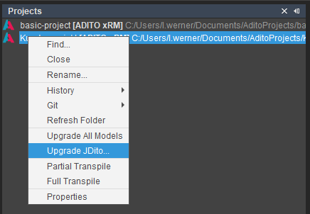 JDito upgrade dialog