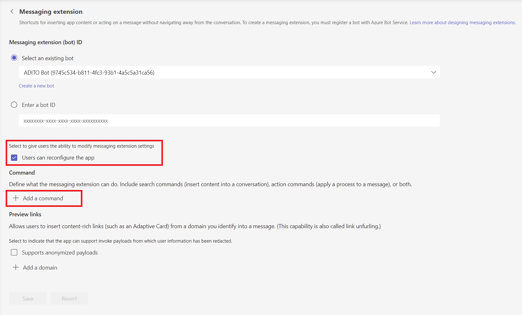messaging new command option