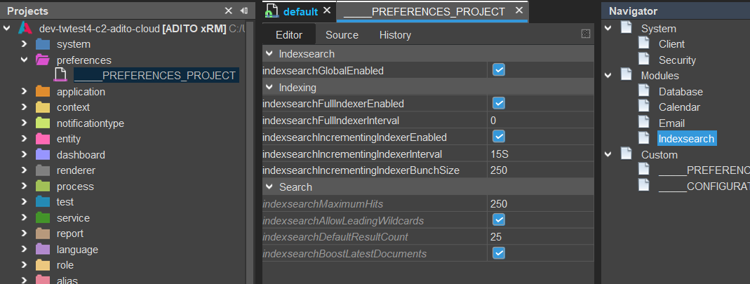 preferences indexsearch