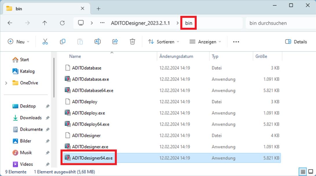 Starting ADITO Designer