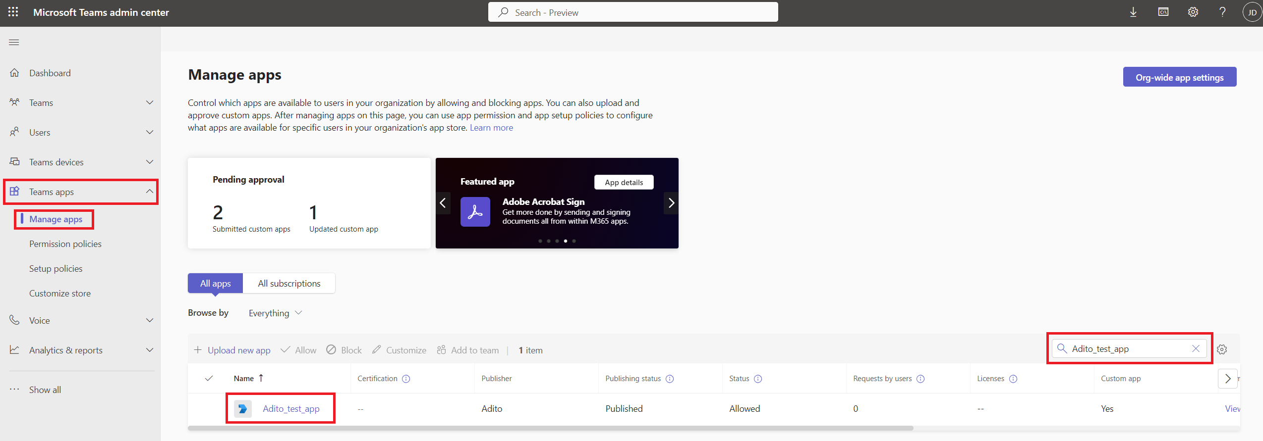 teams admin center settings